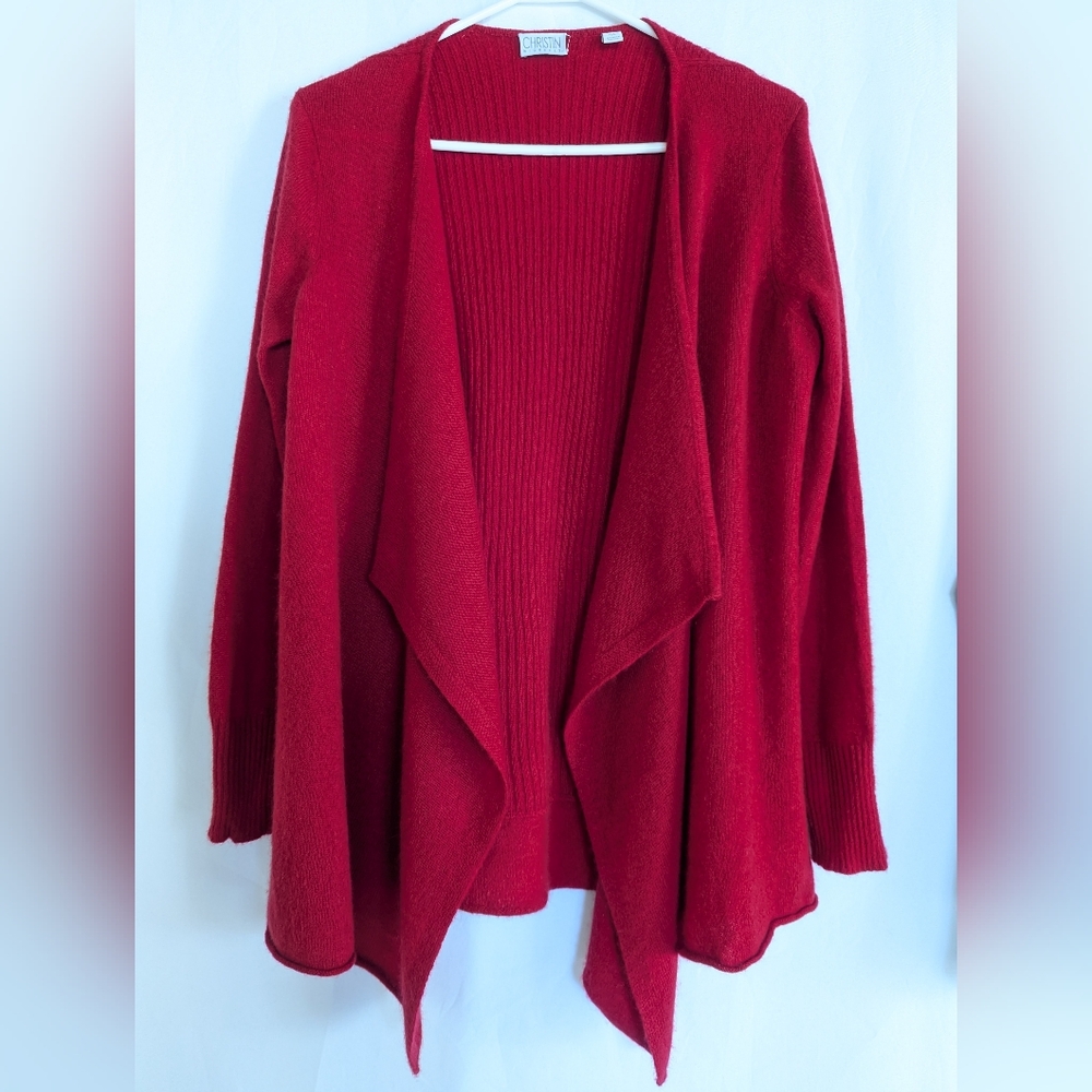 Women's Medium 100% Cashmere Sweater Open Front Red Top Shawl Nordstrom Cardigan